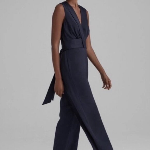 NWT Club Monaco Tie Back Wide Leg Sleeveless V Neck Jumpsuit in Black - Sz 8